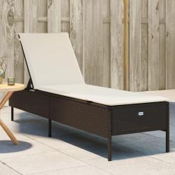 Chaise longue avec coussin marron r&eacute;sine tress&eacute;e