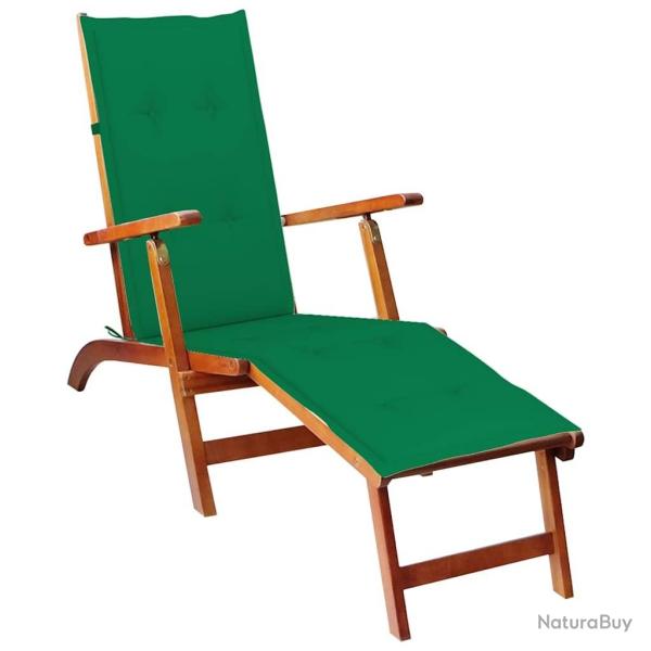 Chaise longue d'ext�rieur repose-pied et coussin Acacia solide