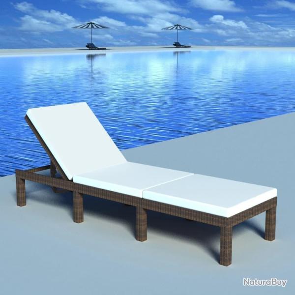 Chaise longue avec coussin R�sine tress�e Marron