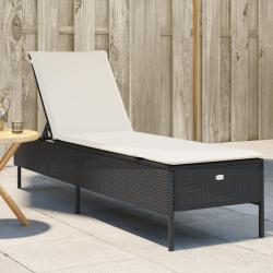 Chaise longue avec coussin noir r&eacute;sine tress&eacute;e