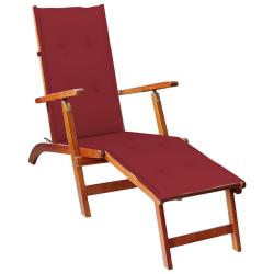 Chaise longue d'ext&eacute;rieur repose-pied et coussin Acacia solide