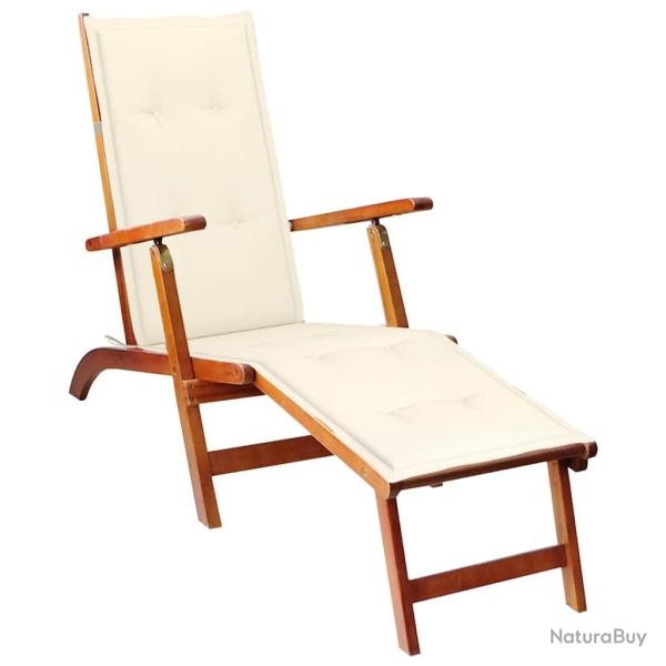 Chaise longue d'ext�rieur repose-pied et coussin Acacia solide