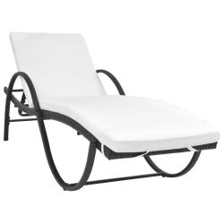 Chaise longue avec coussin R&eacute;sine tress&eacute;e Noir