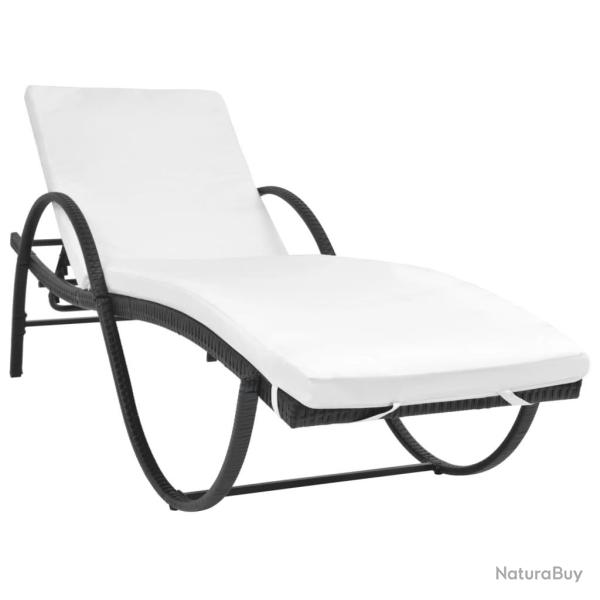 Chaise longue avec coussin R�sine tress�e Noir