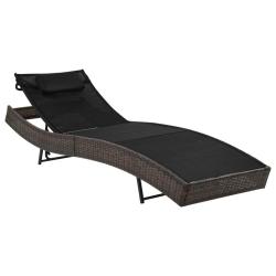 Chaise longue avec oreiller R&eacute;sine tress&eacute;e Marron