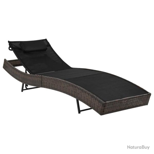 Chaise longue avec oreiller R�sine tress�e Marron