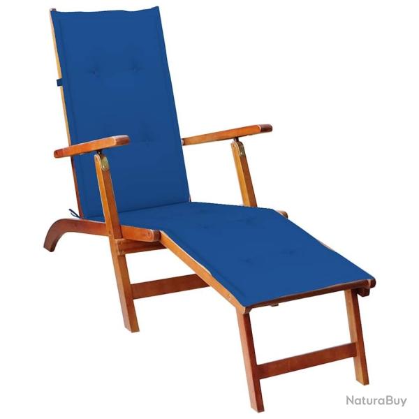 Chaise longue d'ext�rieur repose-pied et coussin Acacia solide