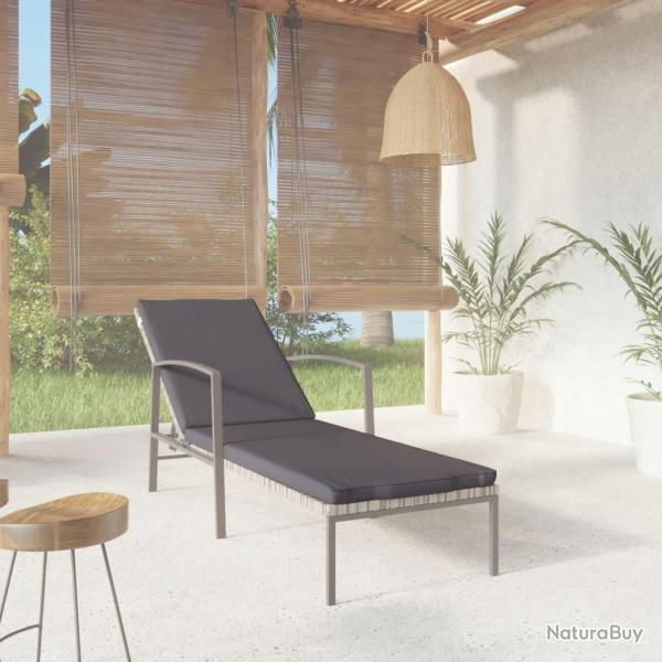 Chaise longue de jardin avec coussin R�sine tress�e Gris