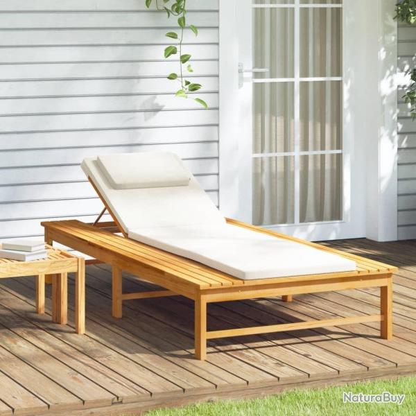 Chaise longue coussin/oreiller blanc cr�me bois massif acacia