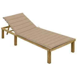 Chaise longue avec coussin beige Bois de pin impr&eacute;gn&eacute;