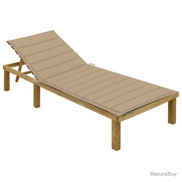 Chaise longue avec coussin beige Bois de pin impr�gn�