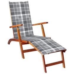 Chaise longue d'ext&eacute;rieur repose-pied et coussin Acacia solide