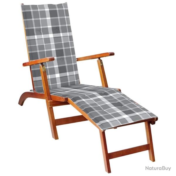 Chaise longue d'ext�rieur repose-pied et coussin Acacia solide