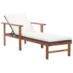 Chaise longue et coussin R&eacute;sine tress&eacute;e et bois d'acacia Noir