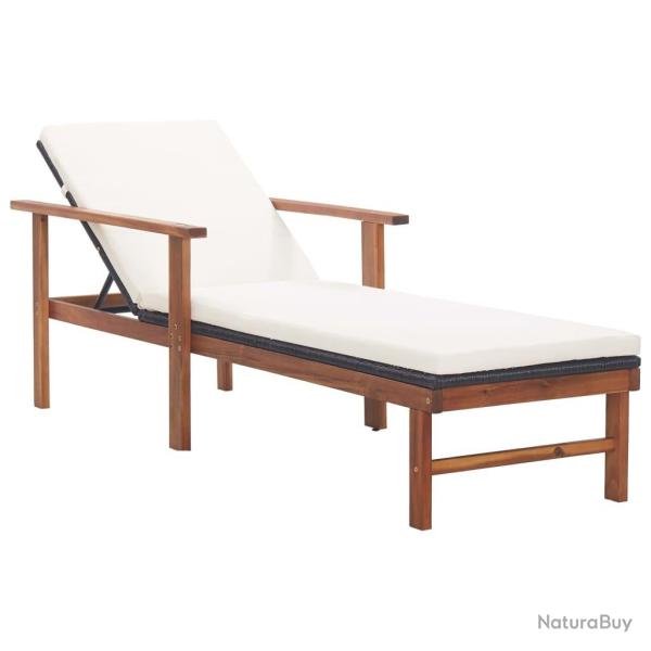 Chaise longue et coussin R�sine tress�e et bois d'acacia Noir