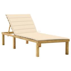 Chaise longue avec coussin cr&egrave;me Bois de pin impr&eacute;gn&eacute;