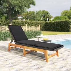 Chaise longue avec coussin R&eacute;sine tress&eacute;e/bois massif d'acacia