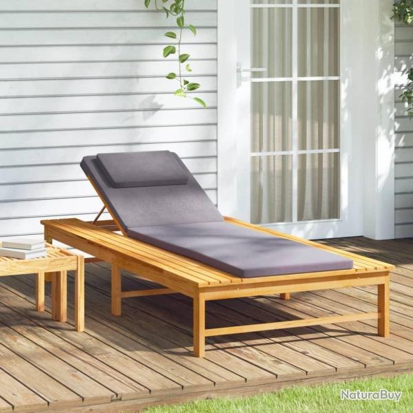 Chaise longue et coussin/oreiller gris fonc� bois massif acacia