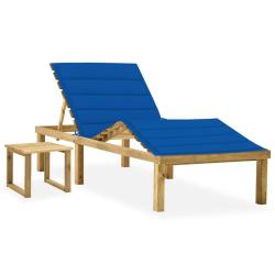 Chaise longue de jardin avec table et coussin Pin impr&eacute;gn&eacute;