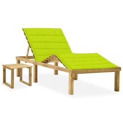 Chaise longue de jardin avec table et coussin Pin impr&eacute;gn&eacute;