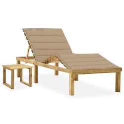 Chaise longue de jardin avec table et coussin Pin impr&eacute;gn&eacute;