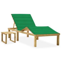 Chaise longue de jardin avec table et coussin Pin impr&eacute;gn&eacute;