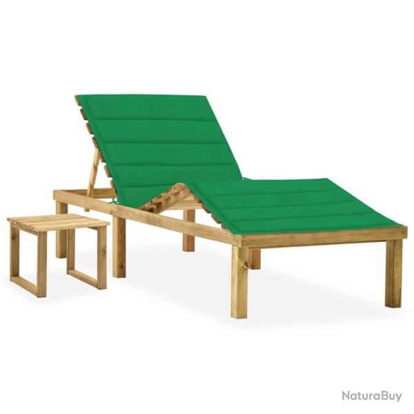 Chaise longue de jardin avec table et coussin Pin impr�gn�