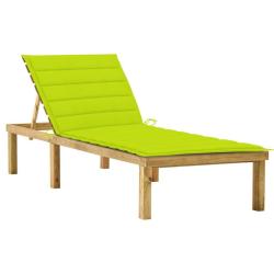 Chaise longue avec coussin vert vif Bois de pin impr&eacute;gn&eacute;