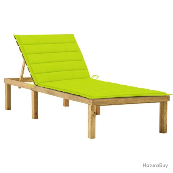 Chaise longue avec coussin vert vif Bois de pin impr�gn�