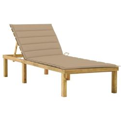 Chaise longue avec coussin beige Bois de pin impr&eacute;gn&eacute;