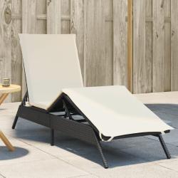 Chaise longue avec coussin noir r&eacute;sine tress&eacute;e