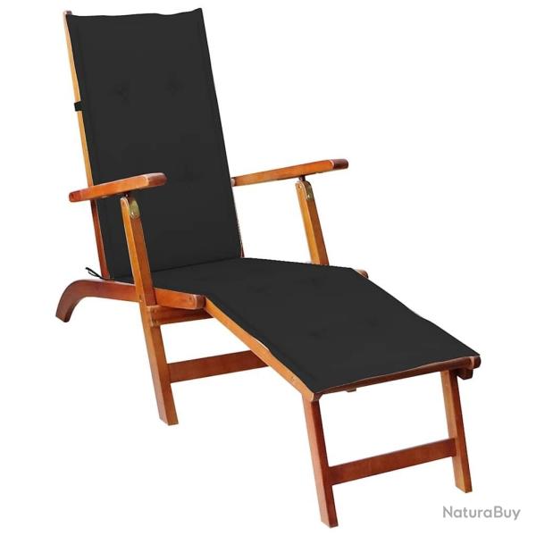Chaise longue d'ext�rieur repose-pied et coussin Acacia solide