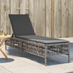 Chaise longue avec coussin gris r&eacute;sine tress&eacute;e