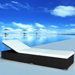 Chaise longue avec coussin R&eacute;sine tress&eacute;e Noir