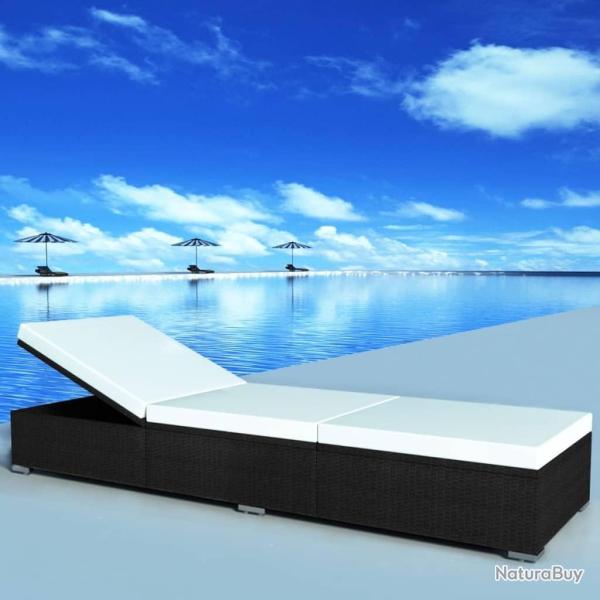 Chaise longue avec coussin R�sine tress�e Noir