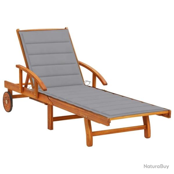 Chaise longue de jardin avec coussin Bois d'acacia solide