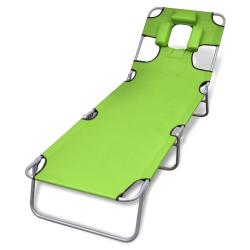 Chaise longue avec coussin de t&ecirc;te acier enduit de poudre vert