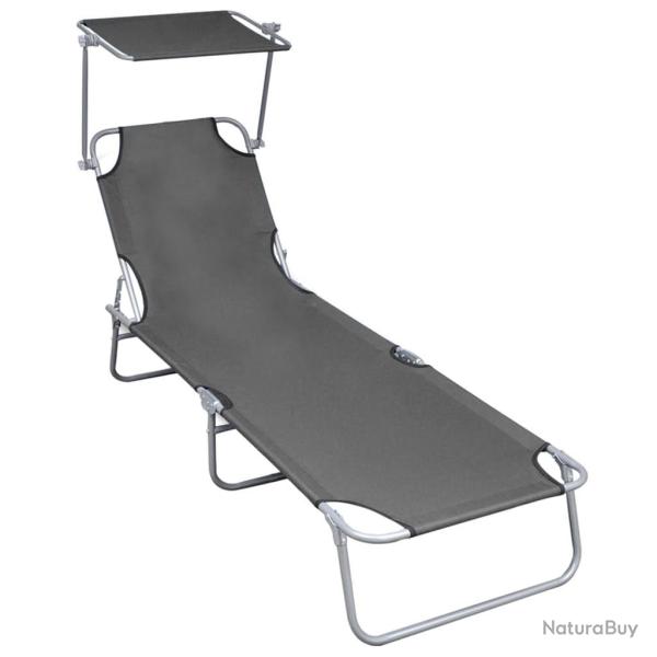 Chaise longue pliable avec auvent Gris Aluminium