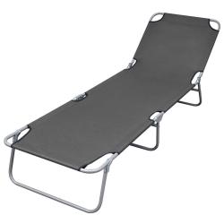 Chaise longue pliable avec dossier r&eacute;glable Gris