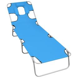 Chaise longue pliable avec coussin de t&ecirc;te Acier Bleu turquoise
