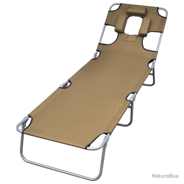 Chaise longue pliable et coussin de t�te Dossier r�glable Taupe