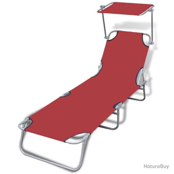Chaise longue pliable avec auvent acier et tissu rouge