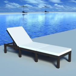 Chaise longue avec coussin R&eacute;sine tress&eacute;e Noir