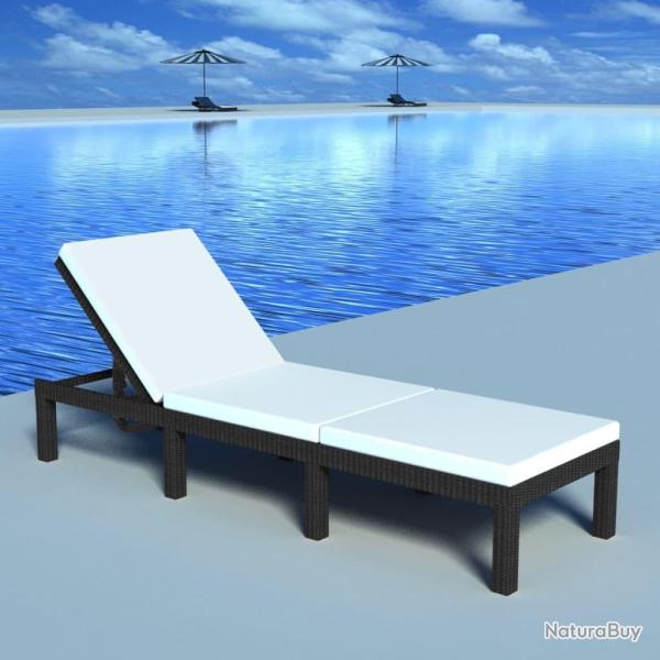 Chaise longue avec coussin R�sine tress�e Noir
