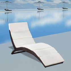 Chaise longue pliable avec coussin R&eacute;sine tress&eacute;e Marron