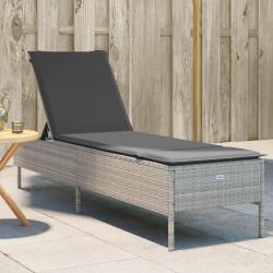 Chaise longue avec coussin gris clair r&eacute;sine tress&eacute;e