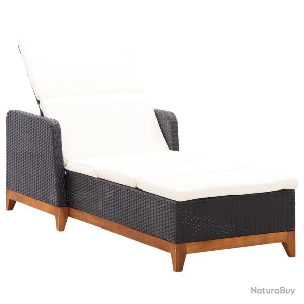 Chaise longue R�sine tress�e et bois d'acacia massif Noir