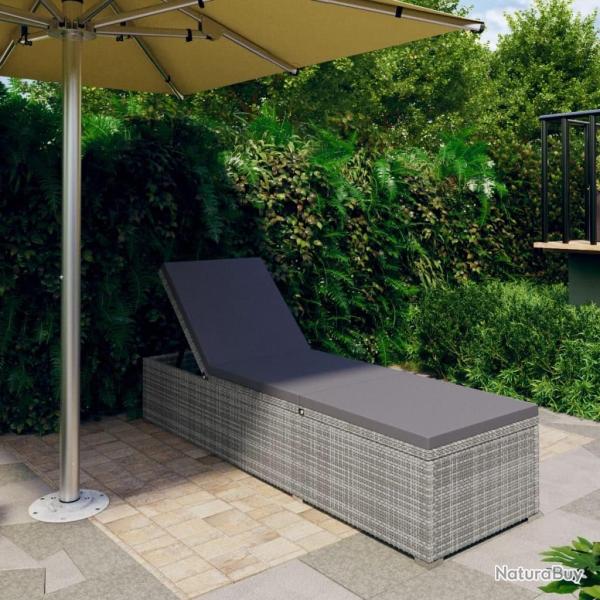 Chaise longue avec coussin R�sine tress�e Gris