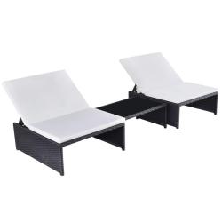 Chaises inclinables de jardin lot de 2 et table r&eacute;sine tress&eacute;e