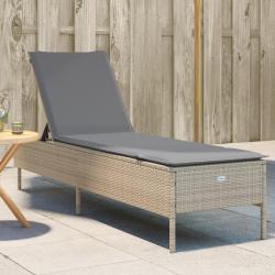 Chaise longue avec coussin beige r&eacute;sine tress&eacute;e
